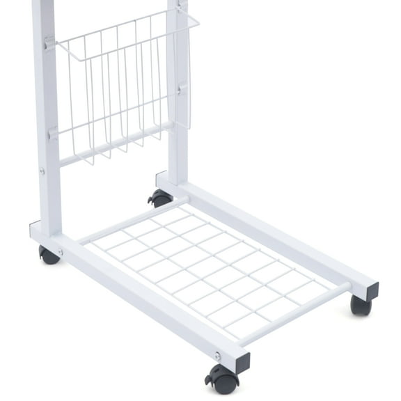 Adjustable End Table with C-Shaped Design, Storage Space, and Lockable Wheels, Perfect for Small Rooms