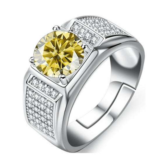 Adjustable Engagement Wedding Ring for Men,2ct D Color VVS1 Yellow/Pink/Blue Moissanite Rings,925 Sterling Silver Anniversary Diamond Rings for Men with Certificate