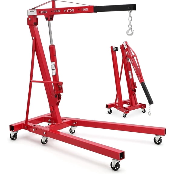 Adjustable Engine Hoist Leveler 1500 lbs 3/4 Ton Capacity, Steel Shop Crane Cherry Picker Hydraulic Lift with 360 Swivel Hooks