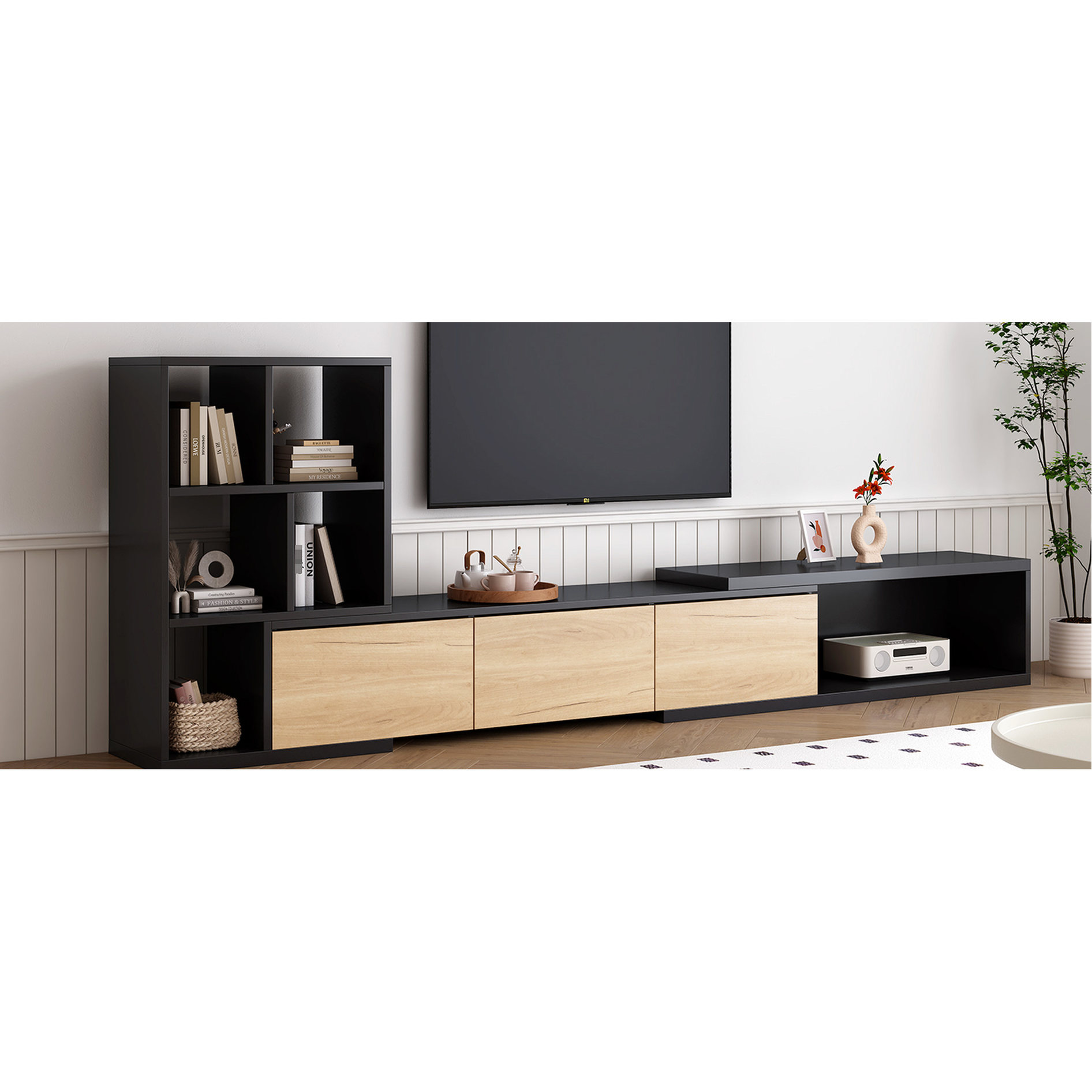 Adjustable Entertainment Center | Smooth Extension from 74.8