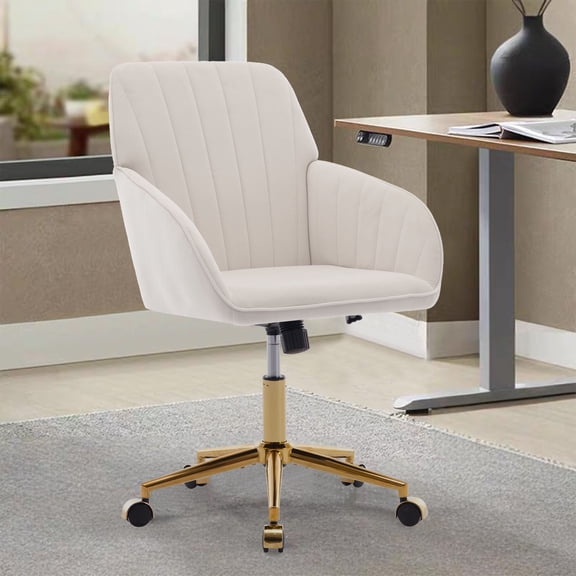 Adjustable Ergonomic Office Chair with Golden Metal Base, Swivel Desk Chair with Lumbar Support, Memory Foam Cushion, Comfortable Home Bedroom Study Chair for Long Sitting