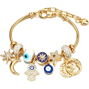 Adjustable Evil Eye Hamsa Hand Bracelet, Celestial Sun Moon Charm Bracelet, for Womens Daily Protection & Positive Energy