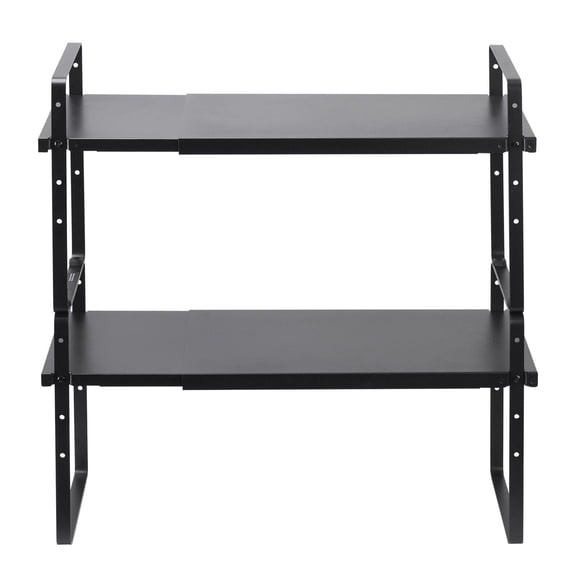 Adjustable Expandable Double Layer Kitchen Cabinet Shelves Stackable Countertop Storage Racks Lifters for Kitchen Bathroom Office Pantry Black
