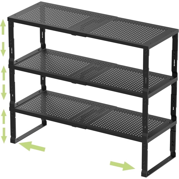 Adjustable Expandable Stackable Spice Rack Shelf Pantry Storage Organizer for Kitchen Cabinet Countertop Bathroom 3 Pack Black Medium