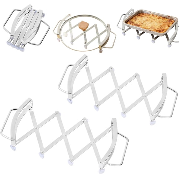 Adjustable Expanding Trivet - With Handles & Non-Slip Base,Resistant Protection,Hot Plate-Holder Stainless Steel Trivets,for Countertop Cooling, Folds Flat for Storage