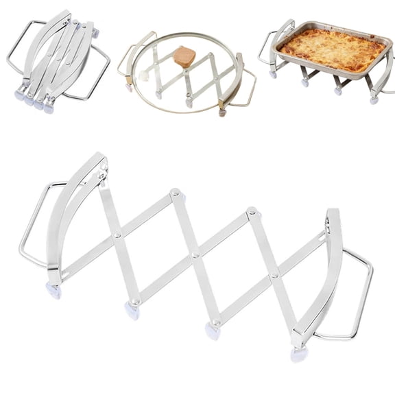 Adjustable Expanding Trivet - With Handles & Non-Slip Base,Resistant Protection,Hot Plate-Holder Stainless Steel Trivets,for Countertop Cooling, Folds Flat for Storage