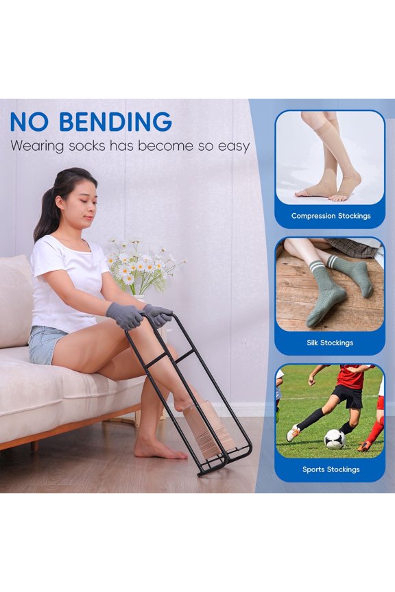 Long Handle Sock Aid with Non-Slip Gloves,Black