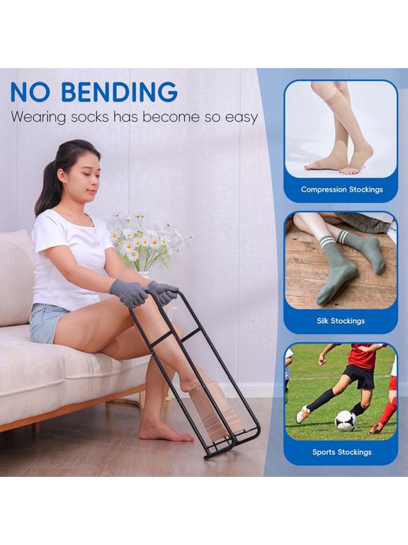 Long Handle Sock Aid with Non-Slip Gloves,Black