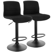 Adjustable Fabric Bar Stool with Black Base, Charcoal - 2 Piece