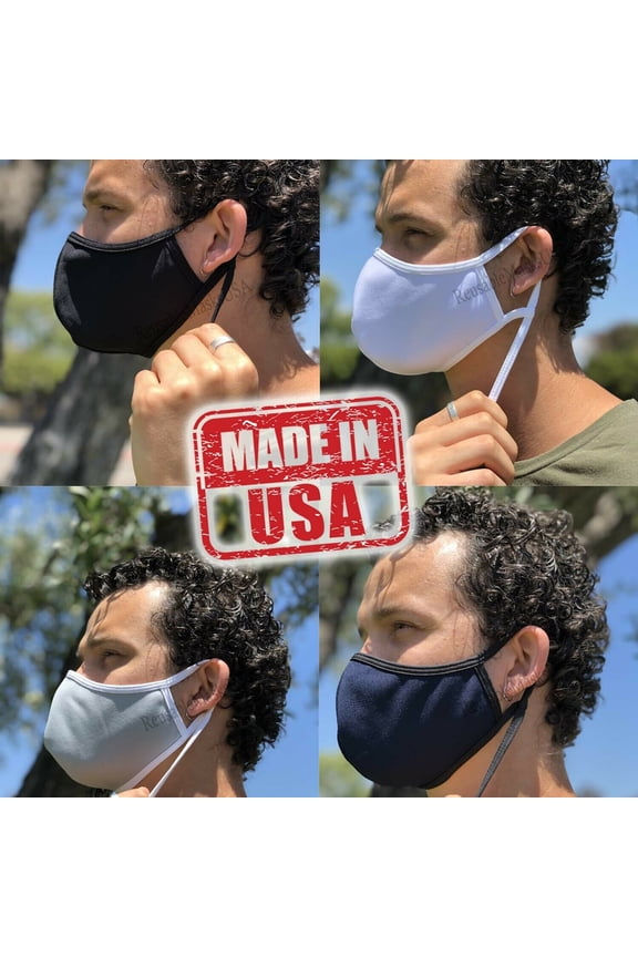 Adjustable Face Mask MADE IN USA Washable Reusable Soft Double Layer Fabric Adjusted Ear Loops 4 Color to Choose From: Black Blue Gray White
