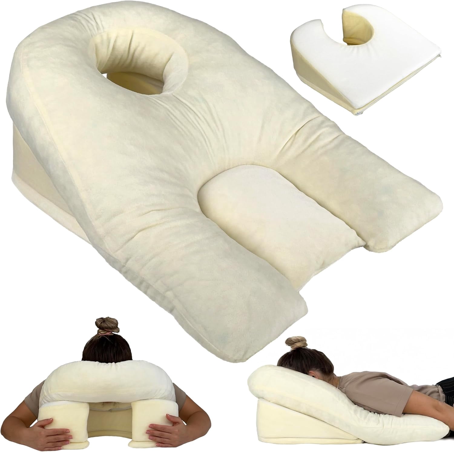 Face Down Recovery Pillow - For Post Eye Surgery, BBL, Stomach Sleepers - With Adjustable Air Hole