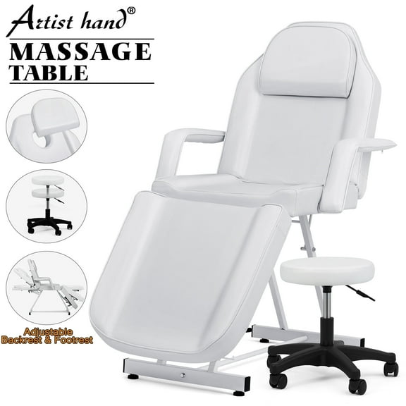 Adjustable Facial Bed Massage Table Beauty Salon Spa Equipment with Free Tattoo Stool(White)