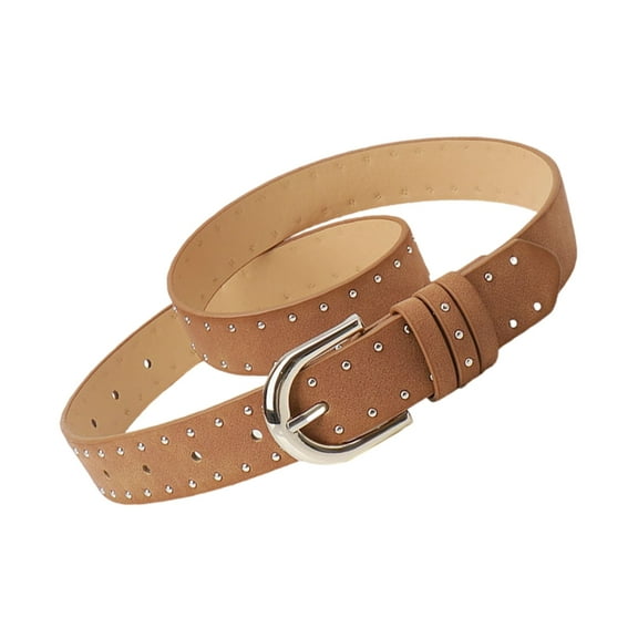 Adjustable Faux Leather Belt For Women Solid Color Jeans Studded Waist Belt