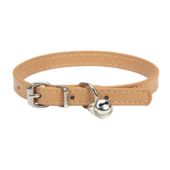 Adjustable Leather Pet Collar with Bell, Classic Durable Basic Collar for Small Medium Dogs and Cats(Coffee,50cm)