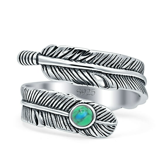 Adjustable Feather Boho Fashion Turquoise Ring Band 925 Sterling Silver Size 12