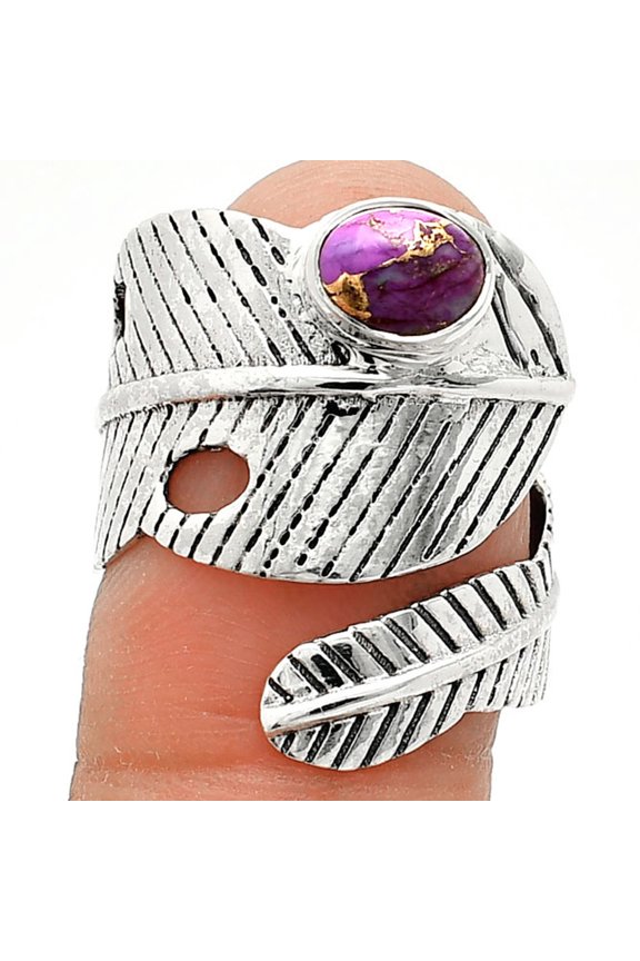 Adjustable Feather Copper Purple Turquoise 925 Sterling Silver Ring s.6.5 R-1473 SDR237043