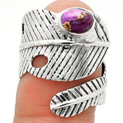 Adjustable Feather Copper Purple Turquoise 925 Sterling Silver Ring s.6.5 R-1473 SDR237043