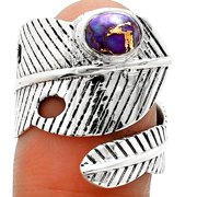 Adjustable Feather Copper Purple Turquoise 925 Sterling Silver Ring s.7.5 R-1473 SDR237034