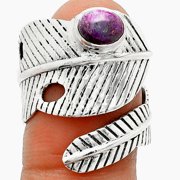 Adjustable Feather - Copper Purple Turquoise 925 Sterling Silver Ring s.7 R-1473 SDR237035