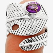 Adjustable Feather - Copper Purple Turquoise 925 Sterling Silver Ring s.7 R-1473 SDR237086