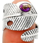 Adjustable Feather Copper Purple Turquoise 925 Sterling Silver Ring s.8.5 R-1473 SDR237049