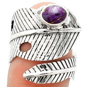 Adjustable Feather - Copper Purple Turquoise 925 Sterling Silver Ring s.8 R-1473 SDR237044