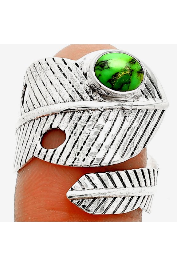 Adjustable Feather - Green Matrix Turquoise 925 Silver Ring s.8 Jewelry R-1473 SDR237081