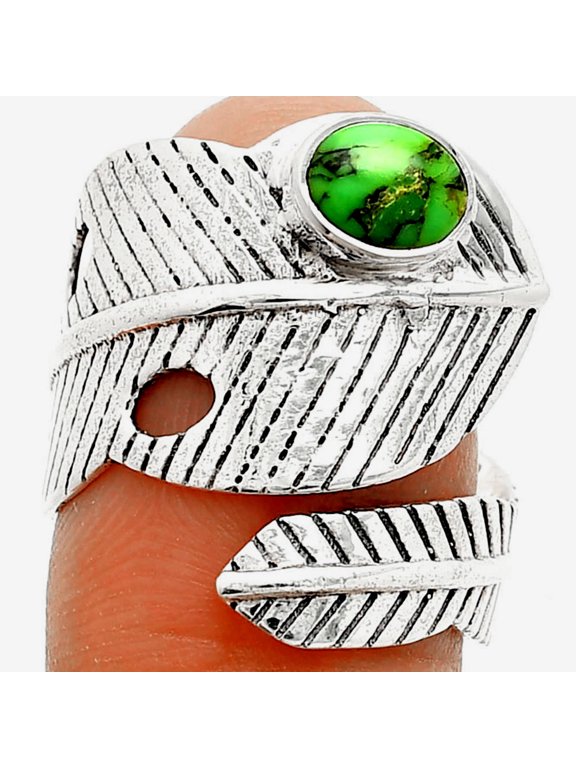 Adjustable Feather - Green Matrix Turquoise 925 Silver Ring s.8 Jewelry R-1473 SDR237081
