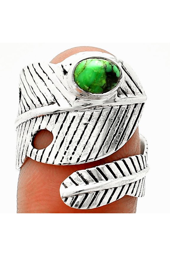 Adjustable Feather Green Matrix Turquoise 925 Sterling Silver Ring s.7.5 R-1473 SDR237031
