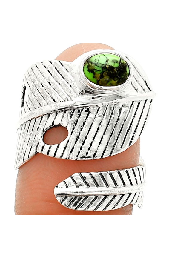 Adjustable Feather Green Matrix Turquoise 925 Sterling Silver Ring s.7.5 R-1473 SDR237067