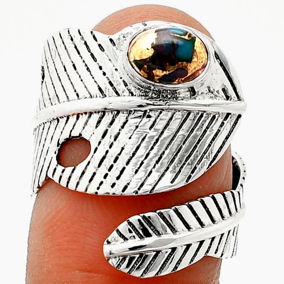 Adjustable Feather - Multi Copper Turquoise 925 Silver Ring s.7 Jewelry R-1473 SDR237040