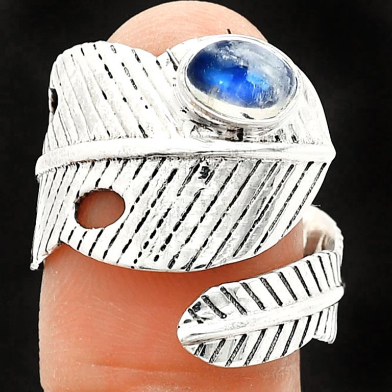 Ixluck Adjustable Natural Moonstone Ring For Women - Real Rainbow Moonstone Statement Thumb Ring, Jewelry Gift