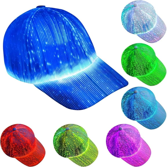 Adjustable Fiber Optic Cap LED Hat with 7 Colors Luminous Glowing EDC Baseball Hats USB Charging Light Up Caps Even Party Led Crazy Cap,Outdoor Indoor Light Up Rave Hat