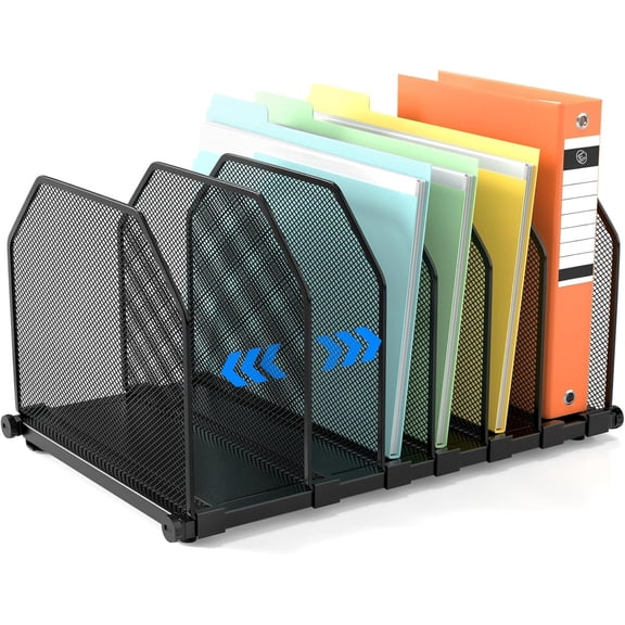 Adjustable File Organizer for Desk, 6 Sections Vertical File Folder Holders Desktop Binder Organizer