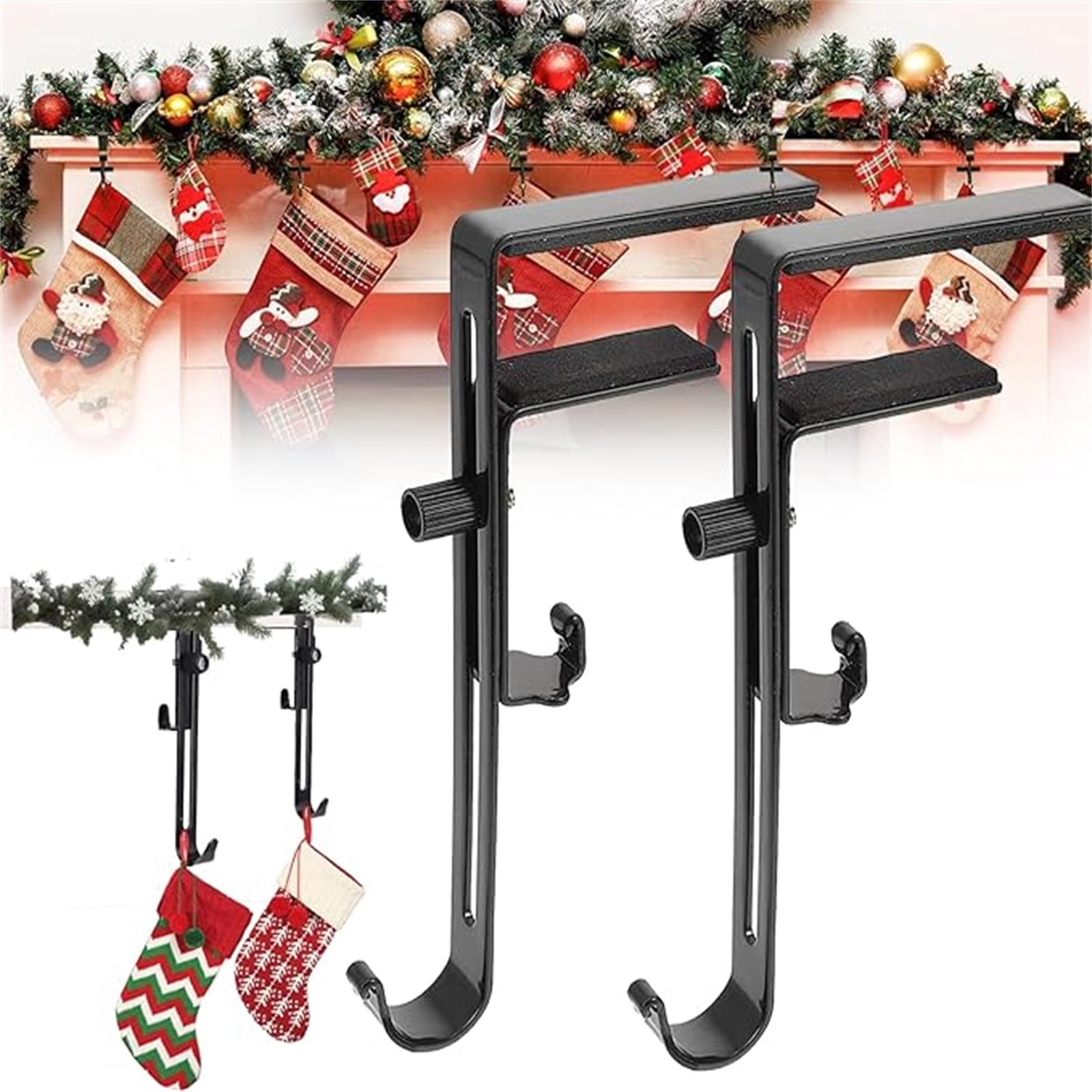 Adjustable Fireplace Stocking Hanger with Double Hook, Heavy Duty Brick ...