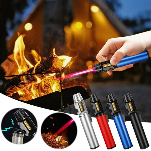 Adjustable Flame Lighter, Windproof Butane Torch Lighter, Refillable Metal Jet Lighter for Candle, Fireplace, BBQ, Outdoor Cooking, Camping, Hiking, Survival, Portable Flame Lighter