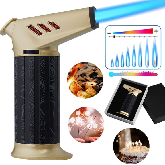 Adjustable Flame Torch Lighter, Multifuctional Outdoor Flame Torch Lighter with Elegant Box, Windproof Butane Refillable Lighter for Grill BBQ Gas Fireplace Fire Camping (Excluding Butane)