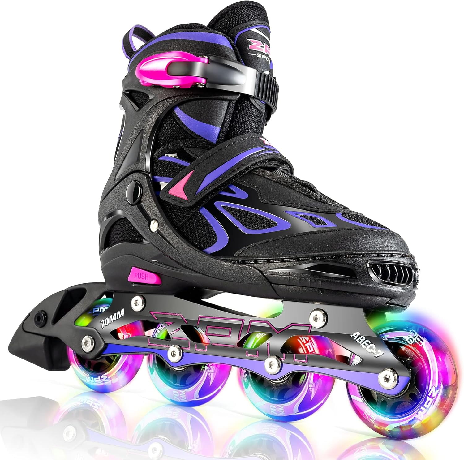 PrimeCook Shop Vinal Girls Adjustable Flashing Inline Skates, All Wheels Light Up, Fun Illuminating Skates for Kids Men Adult Women and Boys