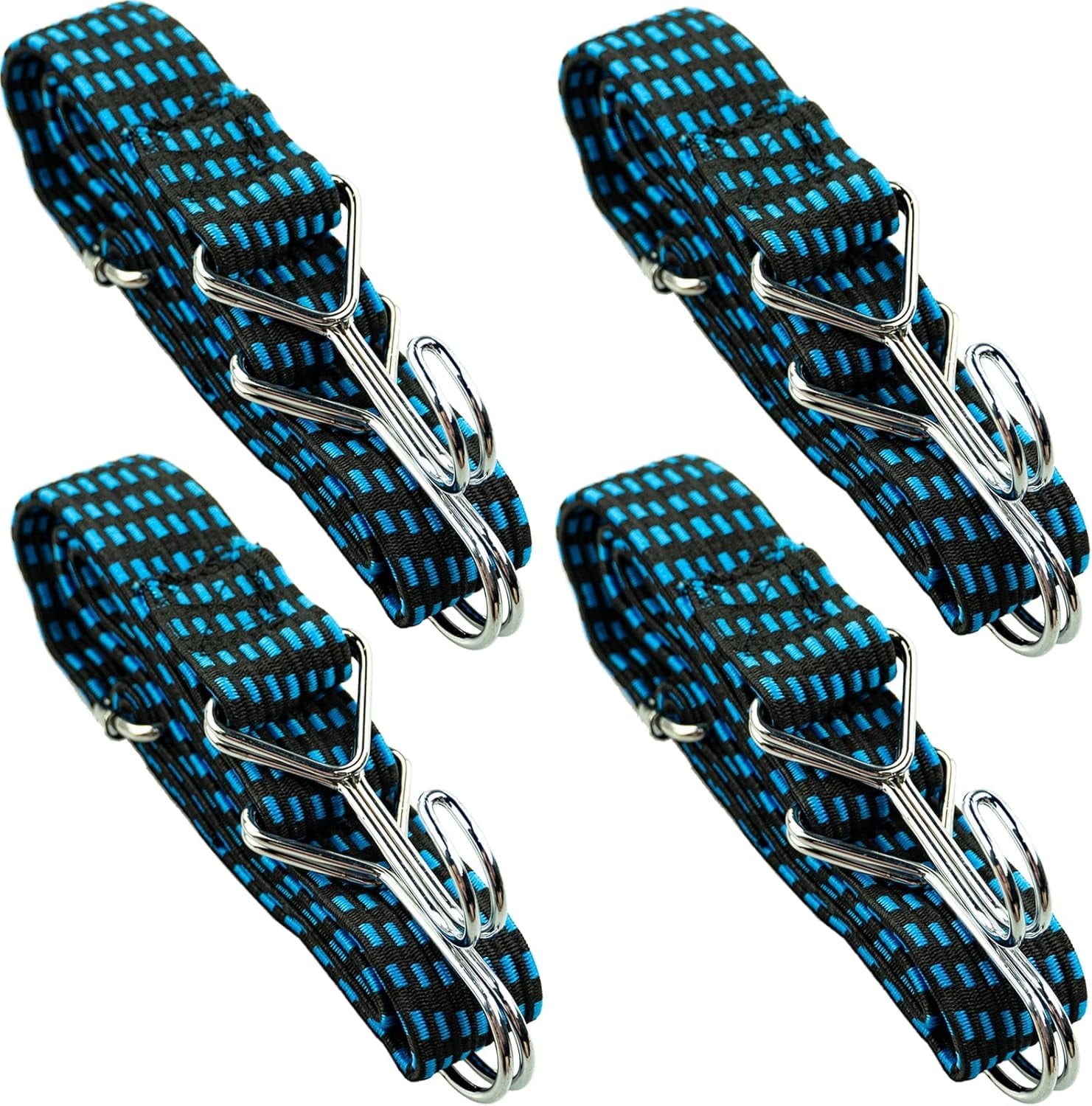 Adjustable Flat Bungee Cords With Hooks, Bungee Straps With Anti-Rust Metal Buckle For Bike Mountain Luggage Rope Latex Heavy Duty Straps Elastic (4 Pack 1M Blue)