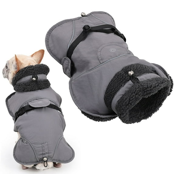 Adjustable Fleece Lined Dog Winter Coat With Harness Slot Windproof Reflective Pet Vest Cold Weather Apparel For Small Medium Large Dogs,Dog Winter Vest,Pet Coat,XXL,Grey