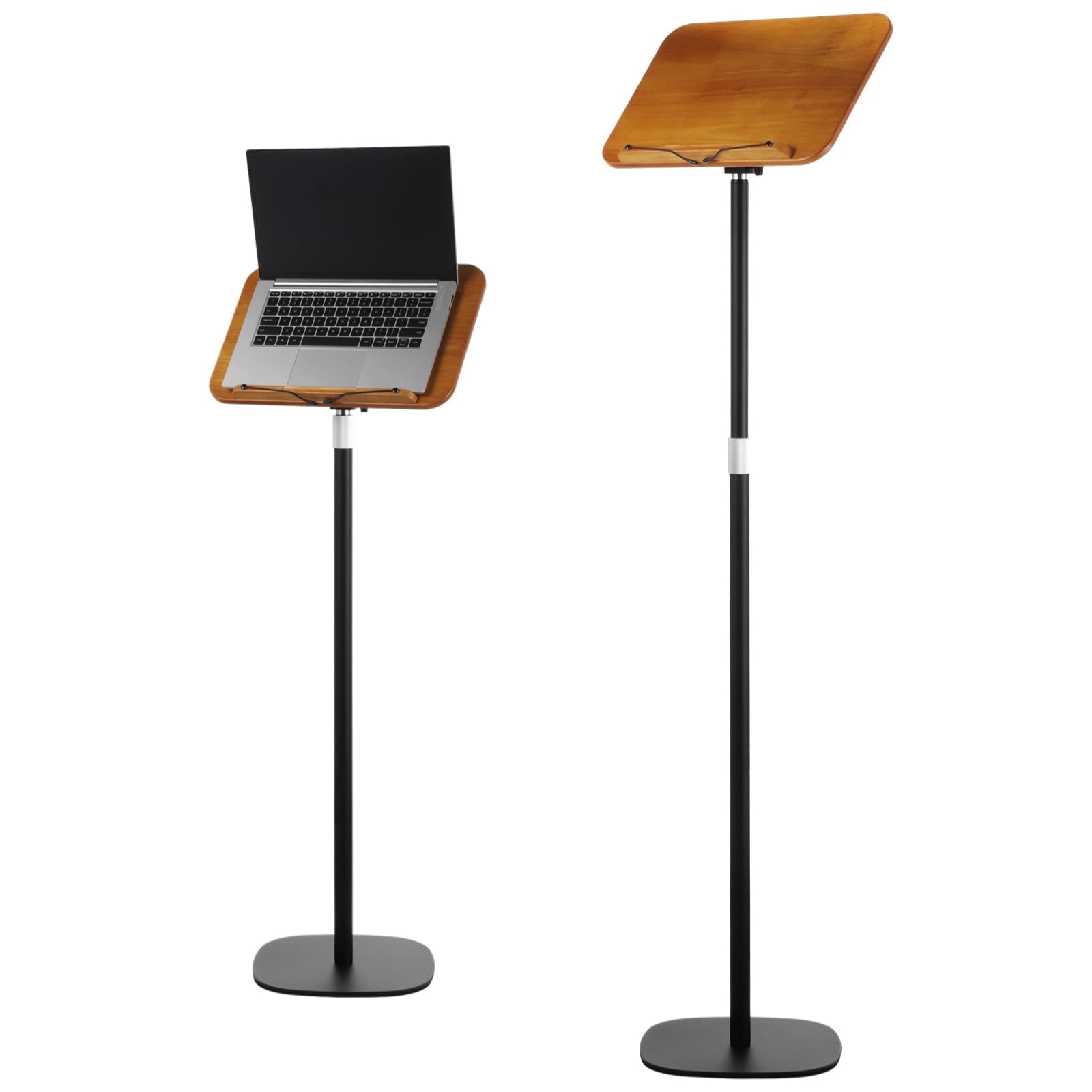 Adjustable Floor Stand – 20"–51" Reading Stand with Page Clips, Wooden Rotatable Desk, Steel Tube Base, for Books, Laptops, Tablets & Sheet Music, Sit‑to‑Stand Home Office