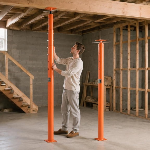 Adjustable Floor Jacks, 2 Pack, 54-150 in Height Range, 11200 Lbs Load Capacity, Steel Support Beam Posts
