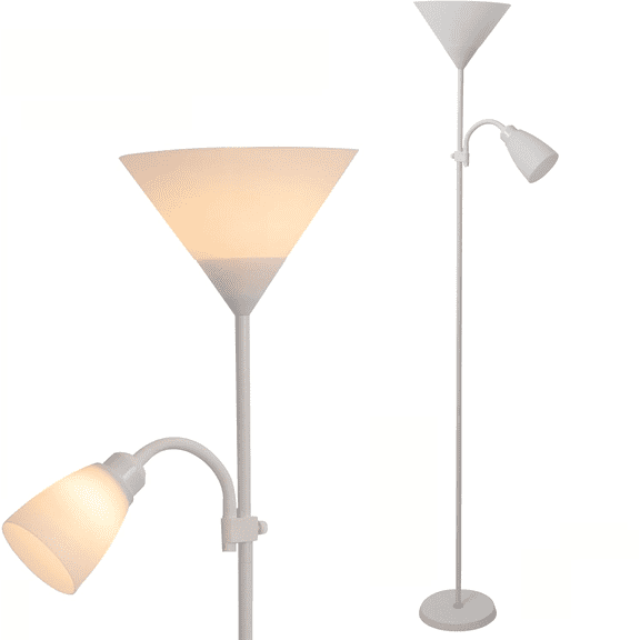 Adjustable Floor Lamp, 2 Head LED Torchiere Standing Lamp, Modern Dimmable Tall Reading Light with Bulbs for Living Room