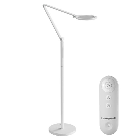 Adjustable Floor Lamp with Remote Control Modern White Standing Light, Dimmable LED Reading Lamp, Flexible Arm & Stable Base for Living Room, Bedroom