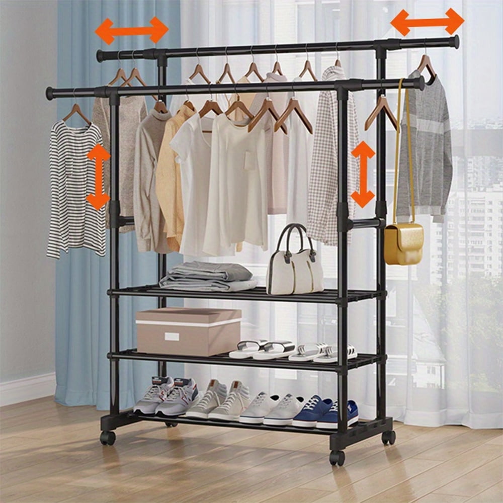 Adjustable FloorMounted Clothes Hanger Movable Vertical Rack with