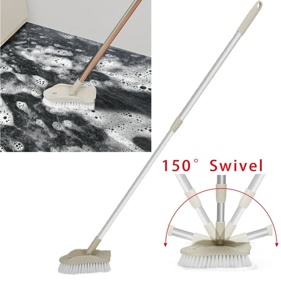 Adjustable Floor Scrub Brush Adjustable Long Handle Scrubber Cleaning Tile Bathroom Bathtub Black/Beige