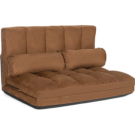Adjustable Floor Sofa, 6-Position Foldable Lazy Sofa Bed, Durable & Stable Suede Floor Seating Couch with 2 Pillows (Brown)