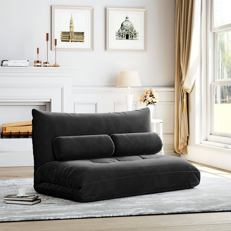 Adjustable Floor Sofa Bed with 2 Lumbar Pillows Folding Futon Lazy Sofa with 5 Degrees Adjustable Backrest Floor Chaise Lounge Chair for Gaming