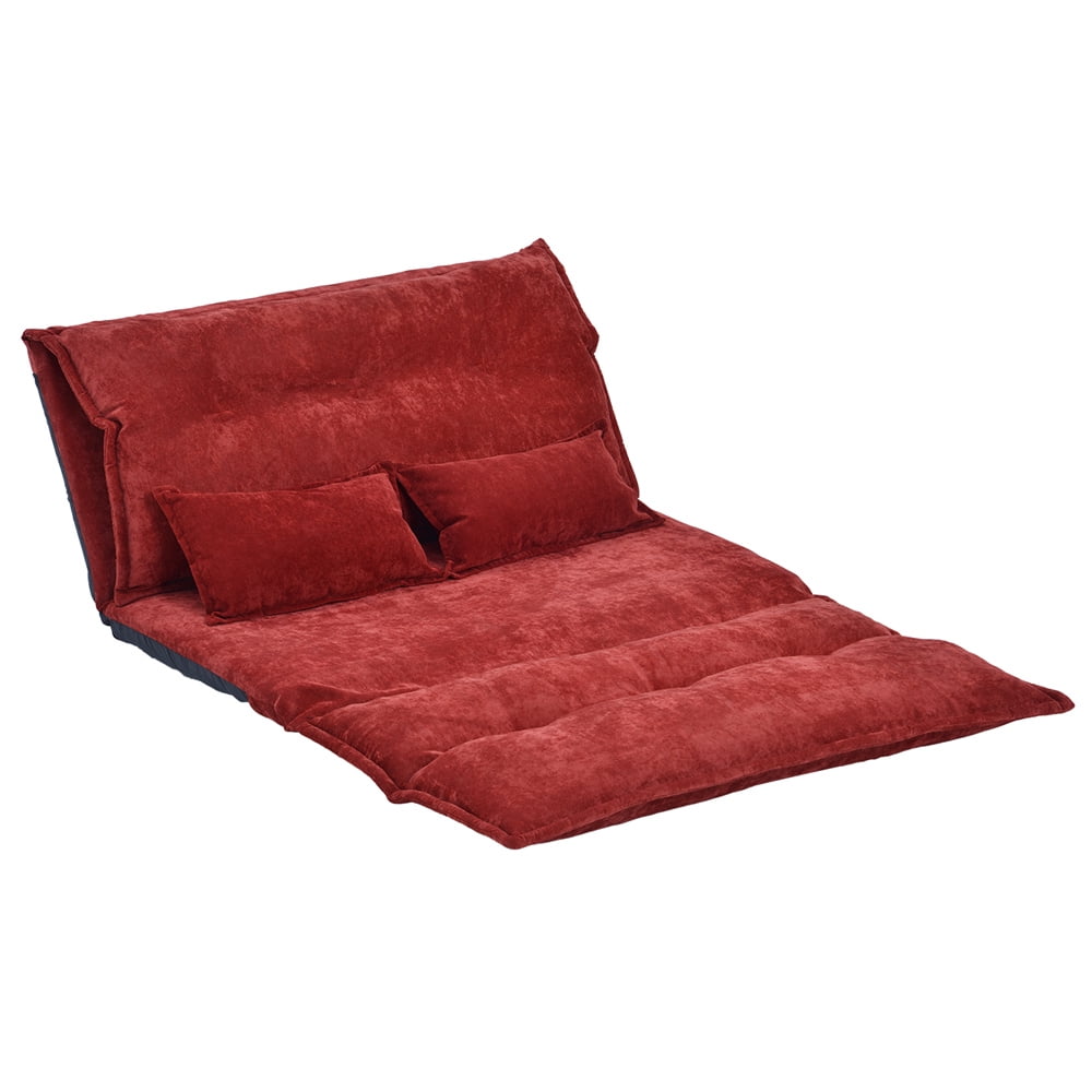 Anwick Lazy Sofa Adjustable Floor Mat Folding Futon Upholstery PU Tatami  Floor Recliner Sofa Chair Sleeping Mat with Metal Frame and 2 Pillows  Bedroom