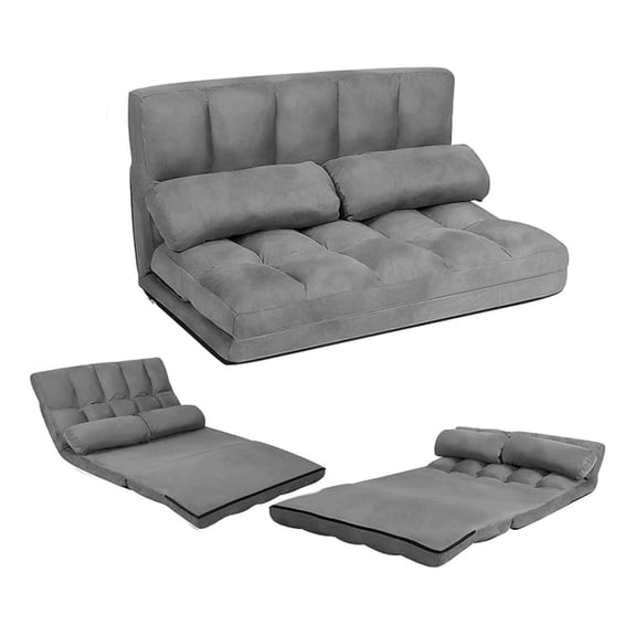 Adjustable Floor Sofa Bed, Foldable Lazy Sofa with 6 Position Backrest & 2 Pillows, Convertible Futon Couch with Suede Cloth Cover, Lounge Recliner for Living Room